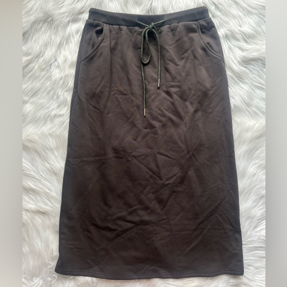 Hudson Gray Sweat Skirt Midi Drawstring Lounge Athleisure Casual Pockets Cozy